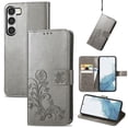 thumbnail image 1 of Wallet Case For Samsung Galaxy S21 FE, Clover Embossed Magnetic Closure Premium PU Leather [Folio Flip][Kickstand][Card Slots][Wrist Strap][Kickstand]Phone Cover For Samsung Galaxy S21 FE, Gray, 1 of 8
