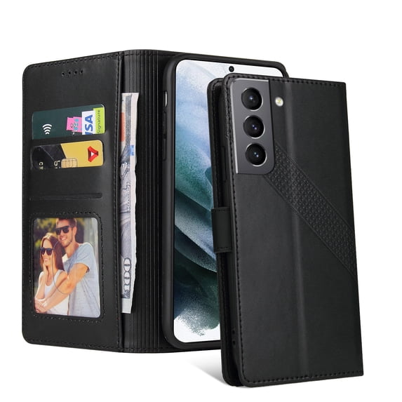 Wallet Case For Samsung Galaxy S21 FE,Drop Protection Magnetic Closure Flip Leather Card Slots Cash Pocket Wallet Kickstand Phone Case Cover For Samsung Galaxy S21 FE,Black