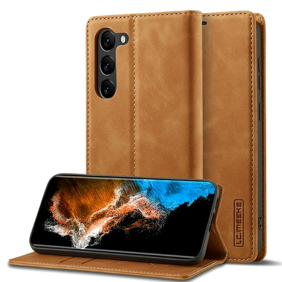 Wallet Case for Samsung Galaxy S21 FE, Premium PU Leather Magnetic Flip Kickstand Folio Case with RFID Blocking Credit Card Slots Shockproof Soft TPU inner Bumper Protective Phone Cover,Brown