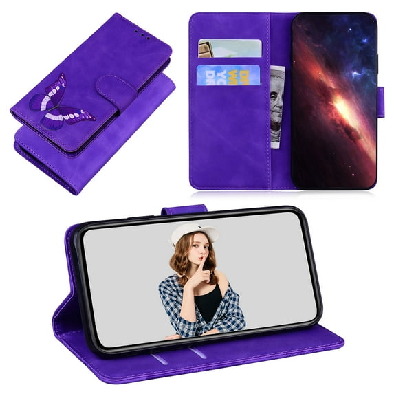 Wallet Case for Samsung Galaxy S21 FE, Shockproof TPU Inner Case with RFID Blocking Credit Card Holders, PU Leather Folding Book Flip Magnetic Phone Cover for Galaxy S21 FE,Purple