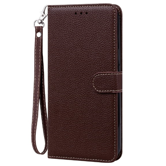 Wallet Case for Samsung Galaxy S21, Litchi Texture PU Leather Stand Magnet Flip Case with Card Slots Short Wrist Strap Cover for Samsung Galaxy S21 6.2 Inch,Coffee