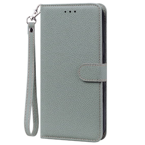 Wallet Case for Samsung Galaxy S21, Litchi Texture PU Leather Stand Magnet Flip Case with Card Slots Short Wrist Strap Cover for Samsung Galaxy S21 6.2 Inch,Gray