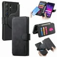 thumbnail image 1 of Wallet Case for Samsung Galaxy S21 Ultra Cash Credit Pocket Card Slots Holder Folio Flip Shockproof Full Coverage Detachable Magnetic Cover [Compatible with Magsafe] Kickstand, Black, 1 of 10