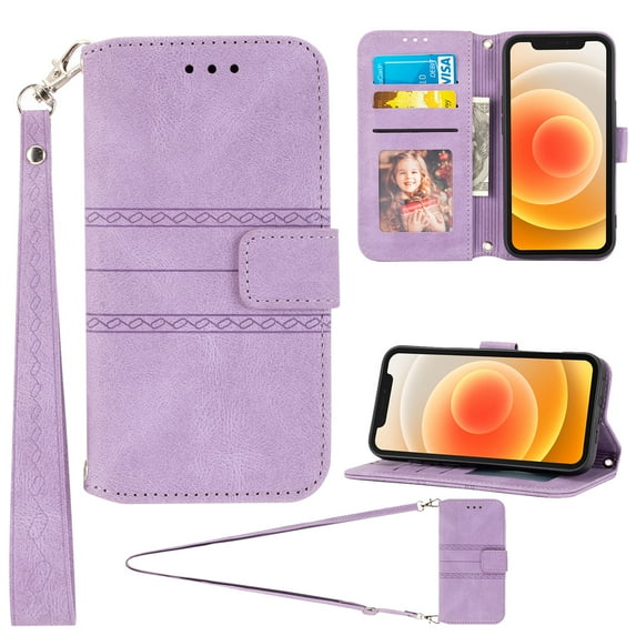 Wallet Case for Samsung Galaxy S21 Ultra, PU Leather Shoulder Strap Lanyard Crossbody Flip Cover with Card Slots Magnetic Kickstand Shockproof Case, Lightpurple