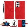 thumbnail image 1 of Wallet Case For Samsung Galaxy S21 Ultra, RFID Blocking Magnetic Flip Case with Card Slots Holder Kickstand Wrist Strap, PU Leather Folio Shockproof Protective Cover, Red, 1 of 9