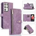 thumbnail image 1 of Wallet Case for Samsung Galaxy S21 Ultra with Zipper Pouch,Magnetic PU Leather Flip Folio Stand Card Slot with Hand Strap and Cross Body Strap Case Cover for Galaxy S21 Ultra, Purple, 1 of 10
