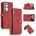 thumbnail image 1 of Wallet Case for Samsung Galaxy S21 Ultra with Zipper Pouch,Magnetic PU Leather Flip Folio Stand Card Slot with Hand Strap and Cross Body Strap Case Cover for Galaxy S21 Ultra, Red, 1 of 10