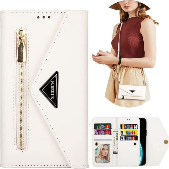 Wallet Case for Samsung Galaxy S21 Ultra (not s21) for Women, Shoulder Crossbody Purse Handbag Neck Strap Lanyard Cover with ID Card Holder Phone Case for Samsung Galaxy S21 Ultra XK White