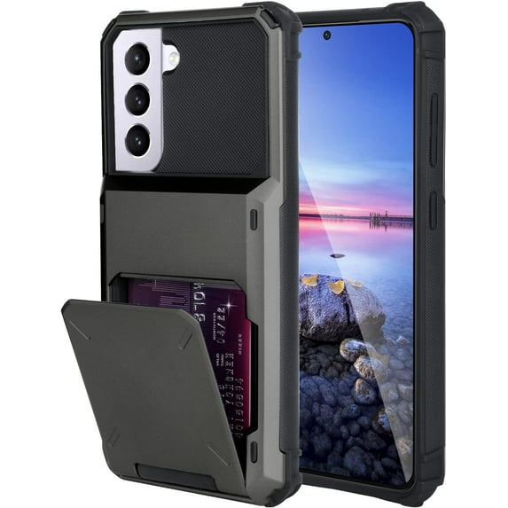 Wallet Case for Samsung Galaxy S22 Case with 4-Card Credit Card Holder Slot Shockproof Cover Hybrid Heavy Duty Protection Armor Phone Case Compatible with Galaxy S22 5G-Grey