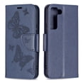 thumbnail image 1 of Wallet Case for Samsung Galaxy S22 5G 2022 Released, Allytech Embossed Butterfly PU Leather Scratch Free Credit Card Slots Holder Magnetic Closure Case with Hand Strap for Galaxy S22 6.1", Blue, 1 of 5