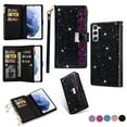 thumbnail image 1 of Wallet Case for Samsung Galaxy S22 5G, Glitter Bling Flip Folio Leather Protective Magnetic Stand Zipper Purse Phone Cover with Card Slot Holder Wrist Strap for Women, Black, 1 of 7