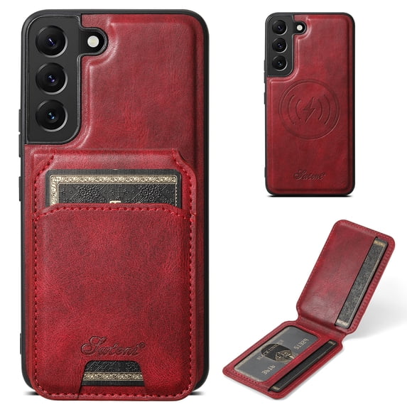 Wallet Case for Samsung Galaxy S22, Compatible with MagSafe Magnetic Detachable Premium PU Leather Flip Case Cover with Card Slots Holder Kickstand for Samsung Galaxy S22 - Red