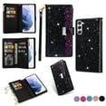 thumbnail image 1 of Wallet Case for Samsung Galaxy S22 Plus 5G, Glitter Bling Flip Folio Leather Protective Magnetic Stand Zipper Purse Phone Cover with Card Slot Holder Wrist Strap for Women, Black, 1 of 9