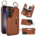 thumbnail image 1 of Wallet Case for Samsung Galaxy S22, Premium Vintage PU Leather Magnetic Closure Handbag Zipper Pocket Case Kickstand Card Holder Slots with Ring Hook Shockproof Flip Cover, Brown, 1 of 9