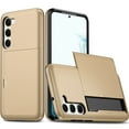 thumbnail image 1 of Wallet Case for Samsung Galaxy S22, Rugged Case with Credit Card Holder Sliding Slot, Military Grade Shockproof Scratch Resistant Anti-Drop Phone Cover for Samsung Galaxy S22, Gold, 1 of 6