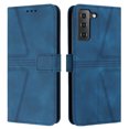 thumbnail image 1 of Wallet Case for Samsung Galaxy S22, Triangle Pattern Pu Leather Folio Flip Convenient Wrist Strap Case with Kickstand Card Slots for Women or Men Cover[360° Protection],Blue, 1 of 9