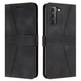 thumbnail image 1 of Wallet Case for Samsung Galaxy S22, Triangle Pattern Pu Leather Folio Flip Convenient Wrist Strap Case with Kickstand Card Slots for Women or Men Cover[360° Protection],Black, 1 of 9