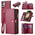thumbnail image 1 of Wallet Case for Samsung Galaxy S22 Ultra, 2 In 1 Detachable Magnetic Cover Multiple Cards Slots Zipper Pocket RFID Blocking Stand Hand Strap Protective Phone Case for Women Men, Red, 1 of 7
