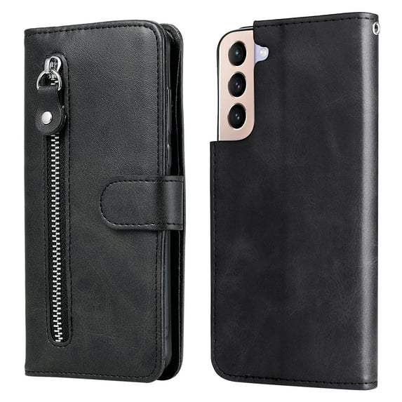 Wallet Case for Samsung Galaxy S22 Ultra 5G, Dteck Card Slots Magnetic Closure Zipper Pocket Handbag PU Leather Flip Case TPU Kickstand Full Protection Cover,Black