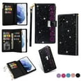 thumbnail image 1 of Wallet Case for Samsung Galaxy S22 Ultra 5G, Glitter Bling Flip Folio Leather Protective Magnetic Stand Zipper Purse Phone Cover with Card Slot Holder Wrist Strap for Women, Black, 1 of 7