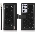 thumbnail image 1 of Wallet Case for Samsung Galaxy S22 Ultra 5G, Magnetic Handbag Zipper Pocket PU Leather Flip with 9 Card Slots and Wrist Strap Folio TPU Inner Stand Case - Black, 1 of 15
