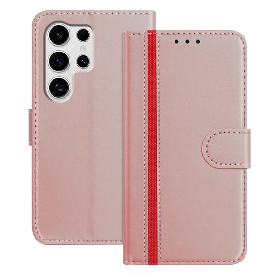Wallet Case for Samsung Galaxy S22 Ultra, Business PU Leather Magnetic Flip Folio Case with Card Slots Holder Kickstand Shockproof Protective Phone Case Cover for Samsung Galaxy S22 Ultra, Rosegold