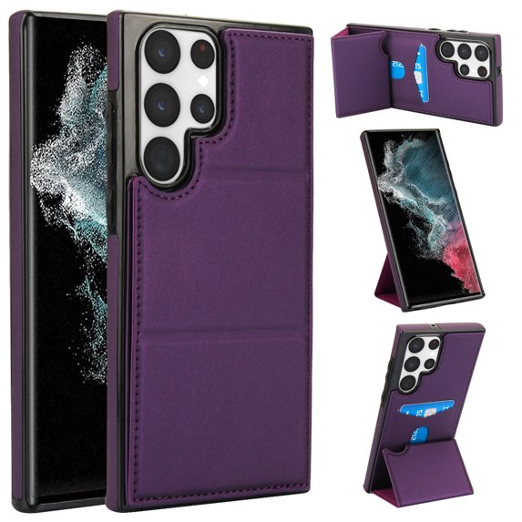 Wallet Case for Samsung Galaxy S22 Ultra with Credit Card Slot, PU Leatehr Phone Case with Stand RFID Blocking Shockproof Back Cover for Samsung Galaxy S22 Ultra for Women Men, Darkpurple
