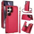 thumbnail image 1 of Wallet Case for Samsung Galaxy S22 Ultra, with Crossbody Shoulder Strap & Hand Wrist Cards Holder Zipper Pocket Stand Feature Protective Shockpoof Phone Case for Samsung Galaxy S22 Ultra,Red, 1 of 7