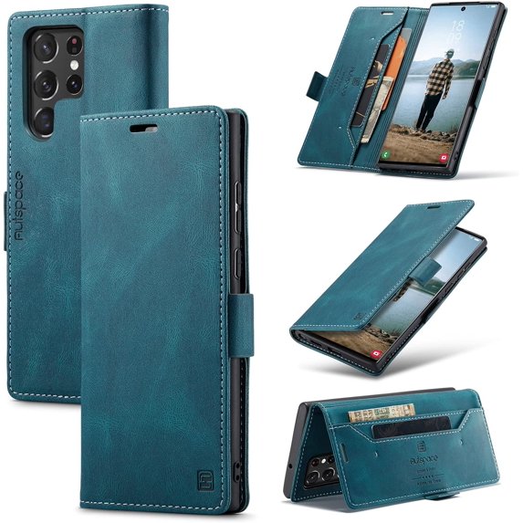 Wallet Case for Samsung Galaxy S22 Ultra,Magnetic Protect PU Leather Flip Case with Card Holders RFID Blocking Kickstand Shockproof Protection Case for Samsung Galaxy S22 Ultra (Blue)