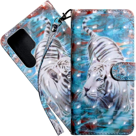 Wallet Case for Samsung Galaxy S22 Ultra (Not S22), Colorful Painted Premium PU Leather Cute Flip Cover with Card Holder & Kickstand Phone Case for Samsung Galaxy S22 Ultra Tiger