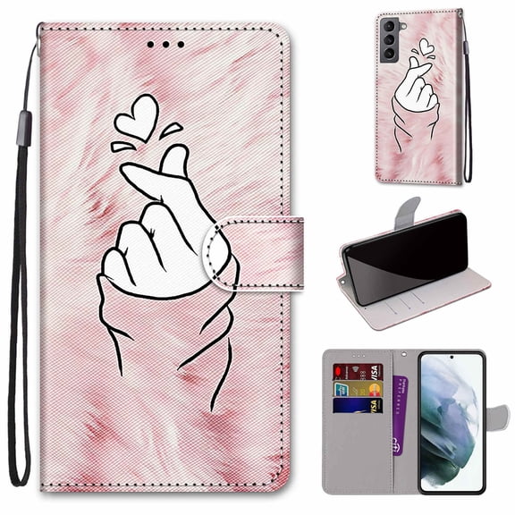 Wallet Case for Samsung Galaxy S23 (2023), Allytech Premium PU Leather Folio Flip Anti-Lost Wristlet Card Slots Magnetic Buckle Shockproof Stand Case for Galaxy S23 5G, Pink Heart