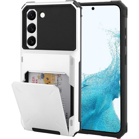 Wallet Case for Samsung Galaxy S23 Case with 4-Card Credit Card Holder Slot Shockproof Cover Hybrid Heavy Duty Protection Armor Phone Case Compatible with Samsung Galaxy S23-White