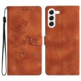thumbnail image 1 of Wallet Case for Samsung Galaxy S23 6.1" 2023,  PU Leather Embossed Flower Shockproof [Card Slots + Cash Pocket + Removeable Wrist Strap] Kickstand Full Protective Business Shell, Brown, 1 of 22