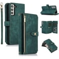 thumbnail image 1 of Wallet Case for Samsung Galaxy S23, 9 Card Holder Slots Zipper Pocket Handbag Case Magnetic Closure Kickstand with Wrist Strap TPU Shockproof Flip Case - Retro Green, 1 of 16