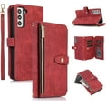 thumbnail image 1 of Wallet Case for Samsung Galaxy S23, 9 Card Holder Slots Zipper Pocket Handbag Case Magnetic Closure Kickstand with Wrist Strap TPU Shockproof Flip Case - Retro Wine Red, 1 of 16