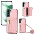 thumbnail image 1 of Wallet Case for Samsung Galaxy S23, Classic Lychee Texture PU Leather Purse Case with Accordion Card Slots, Protective Crossbody Flip Cover with Zipper Shoulder Strap Lanyard, Pink, 1 of 8
