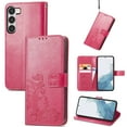 thumbnail image 1 of Wallet Case For Samsung Galaxy S23, Clover Embossed Magnetic Closure Premium PU Leather [Folio Flip][Kickstand][Card Slots][Wrist Strap][Kickstand]Phone Cover For Samsung Galaxy S23, Rose, 1 of 11