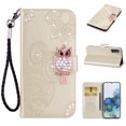 thumbnail image 1 of Wallet Case for Samsung Galaxy S23, Embossed Owl Bling Diamond Premium PU Leather [Folio Flip][Kickstand][Card Slots][Wrist Strap][Kickstand]Phone Cover for Samsung Galaxy S23, Gold, 1 of 7