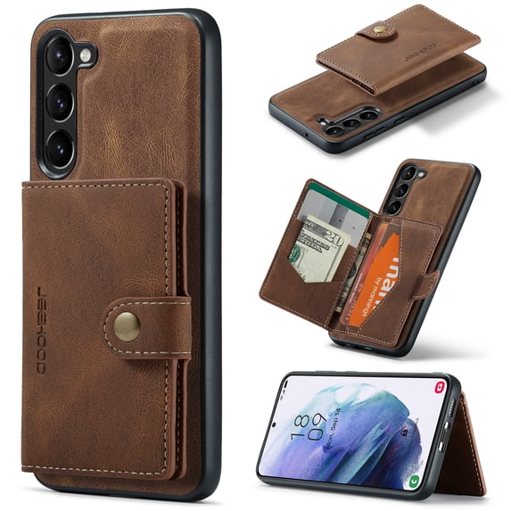 Wallet Case for Samsung Galaxy S23 FE with Detachable Back Card Slots Holder Cover, Premium PU Leather Slim Kickstand Shockproof Lens Protective Case for Samsung Galaxy S23 FE, Brown