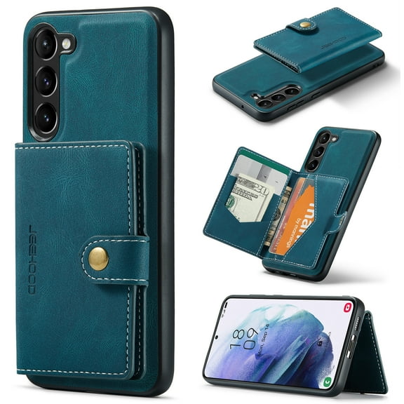 Wallet Case for Samsung Galaxy S23 FE with Detachable Card Holder Cover, Premium PU Leather Slim Kickstand Magnetic Closure Soft Silicone Shockproof Protective Phone Case, Blue