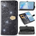thumbnail image 1 of Wallet Case for Samsung Galaxy S23 FE, Glitter PU Leather Magnetic Closure Handbag Embossed Case Kickstand Card Holder Slots with Wrist Strap TPU Shockproof Flip Cover RFID Blocking, Black, 1 of 12
