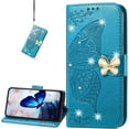 thumbnail image 1 of Wallet Case for Samsung Galaxy S23 FE (NOT S23) for Women Girls, Shiny Butterfly Flower PU Leather Cover with Card Slot Holder Flip Phone Case for Samsung Galaxy S23 FE Rhinestone Blue, 1 of 18