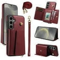 thumbnail image 1 of Wallet Case for Samsung Galaxy S23 FE, PU Leather + TPU Shockproof Cover with Card Slots, Cash Pocket, Long & Short Straps, Kickstand, Button Closure, Gift for Women Men Family Friends, Winered, 1 of 6