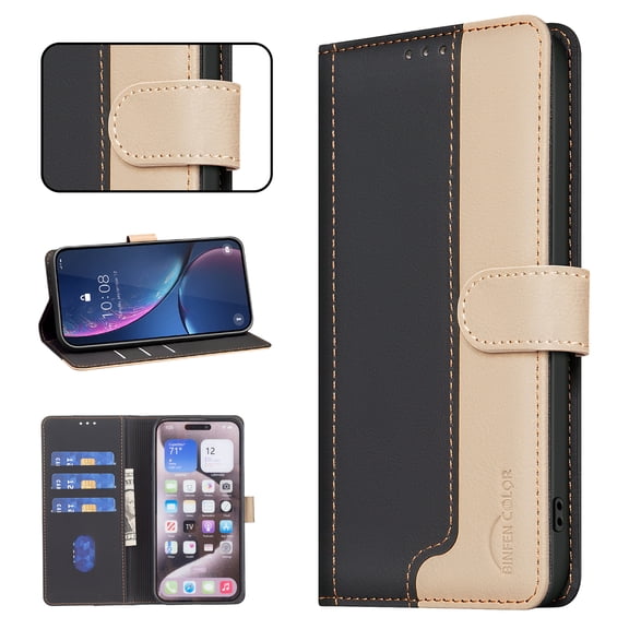 Wallet Case for Samsung Galaxy S23 FE, RFID Blocking Credit Card Holder, Premium Splice PU Leather Magnetic Clasp Folio Kickstand Flip Shockproof Luxury Cover For Samsung Galaxy S23 FE,Black