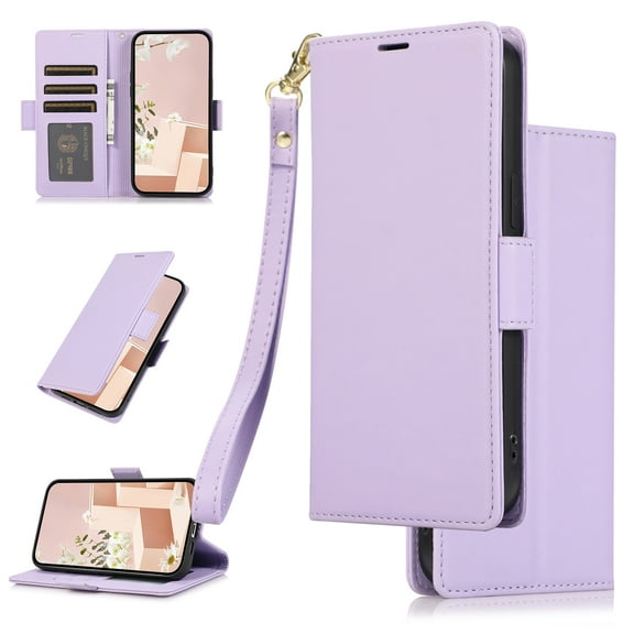 Wallet Case for Samsung Galaxy S23 FE, Solid color Premium PU Leather Magnetic Flip Folio Case with Wrist Strap & RFID Blocking Credit Card Slots Kickstand Shockproof Phone Cover,Purple