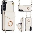 thumbnail image 1 of Wallet Case for Samsung Galaxy S23, Luxury PU Leather Shoulder Strap Lanyard Crossbody Back Card Slot Bag Magnetic Cover with RFID Blocking Ring Holder Kickstand Soft TPU Bumper Case,White, 1 of 11