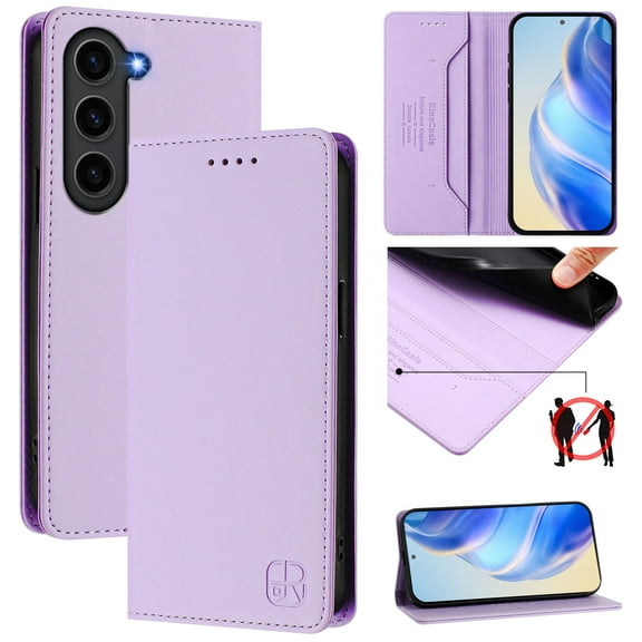 Wallet Case for Samsung Galaxy S23, Magnetic Closure PU Leather Flip Phone Case for Men Women with RFID Blocking Card Holder Kickstand, Shockproof Cover for Samsung Galaxy S23, Purple