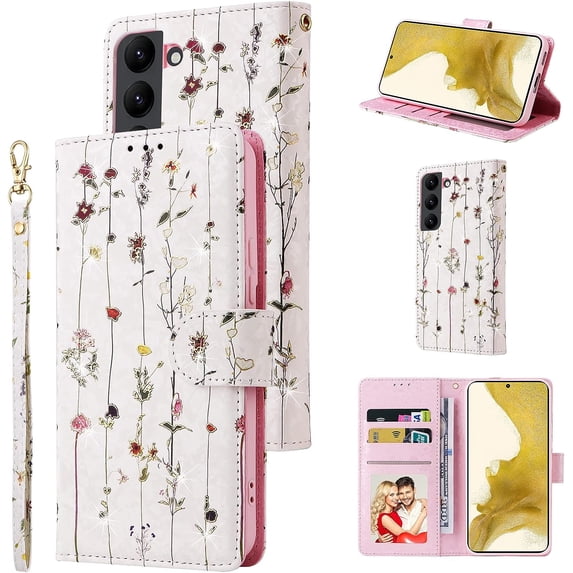 Wallet Case for Samsung Galaxy S23 Plus 5G, PU Leather Phone Case Kickstand RFID Blocking Flip Case with Card Slots Wrist Strap Relief Engraved Pattern Magnetic Closure Folio Case - Vine
