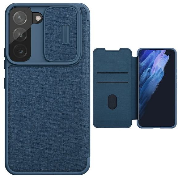 Wallet Case for Samsung Galaxy S23 Plus with Camera Lens Sliding Cover Card Slots Holder, Premium PU Leather Shockproof Lens Protection Flip Folio Case for Samsung Galaxy S23 Plus, Blue