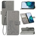 thumbnail image 1 of Wallet Case for Samsung Galaxy S23 Plus with Card Slots Holder Magnetic Clasp Kickstand Flip Folio Cover, Exquisite Flower Pattern PU Leather Soft Silicone Shockproof Protective Cover,Gray, 1 of 13
